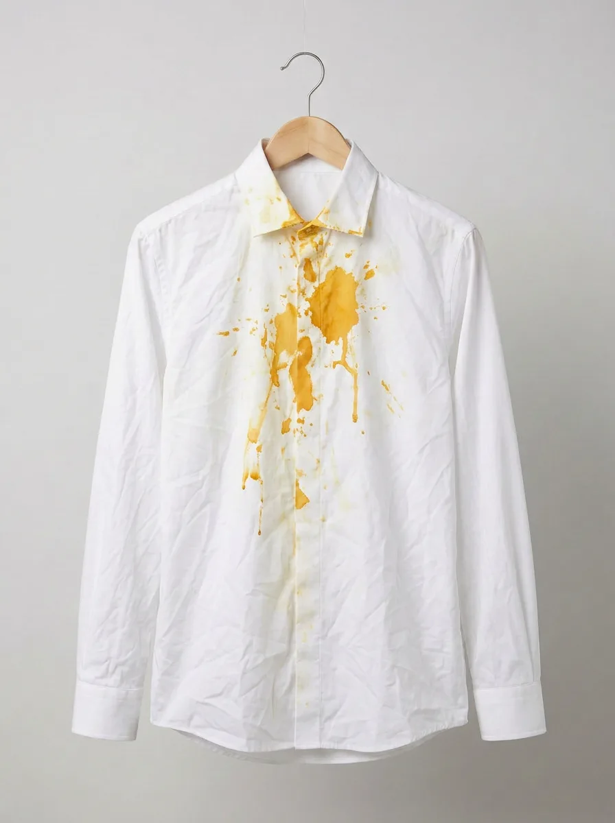Shirt with a stubborn stain before Qsec treatment